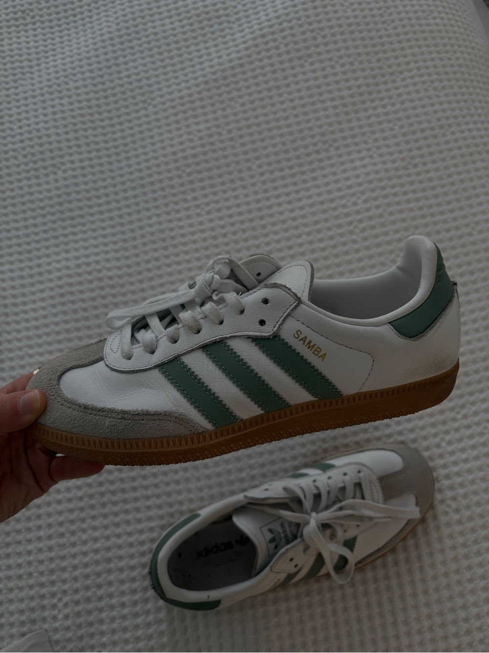adidas Kids or Women’s Samba Sneaker - White & Green with Gum Sole